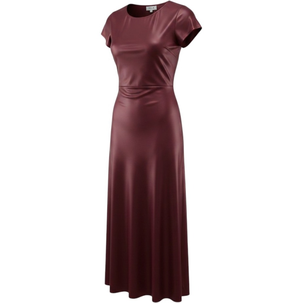 PJLA Burgundy Satin Maxi‎ Dress Short Sleeve Empire Waist Wine Red Size L